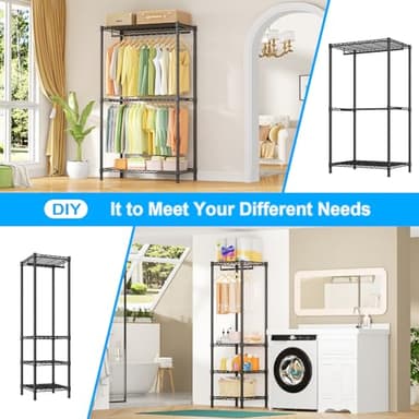 Ulif E10 Clothes Rack（With Stretchable Hanger Rod）Freestanding Clothing Racks for Hanging Clothes，Adjustable Closet Organizer System，Portable Garment Rack 73-97"W x 15" D x 72" H，Max Load 800LBS，Black - Image 6