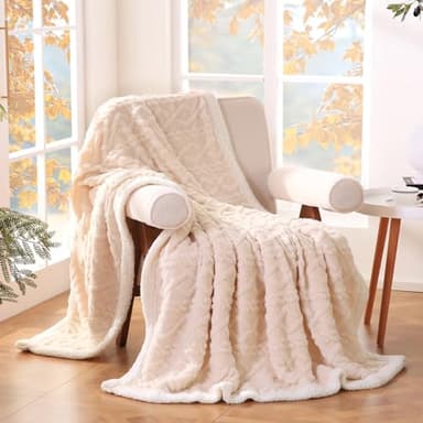 PU MEI Sherpa Throw Blanket for Couch Sofa 90”*80”- Fleece Tufted Fuzzy Soft Cozy Blanket for Bed, Thick Warm Blanket for All Seasons, (Off White, 80"*90") - Image 2