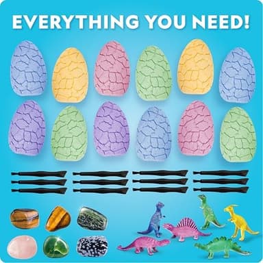 Blue Marble Easter Eggscavation Dig Kit - 12 Easter Egg Dig Bricks with Real Gemstones & Glow in The Dark Dinosaur Figures, Includes Dig Tools, Egg Hunt or Dig Party Activity, Easter Basket Stuffers - Image 7