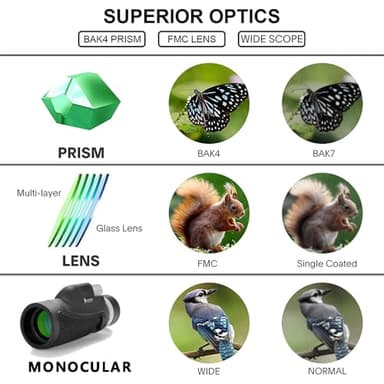 Monocular Telescope for Adults,40x60 HD Large Vision Monoculars with Smartphone Adapter Tripod,High Powered Monocular for Birdwatching Hunting Hiking Camping,BAK4 Prism FMC Lens,Waterproof (40x60) - Image 6