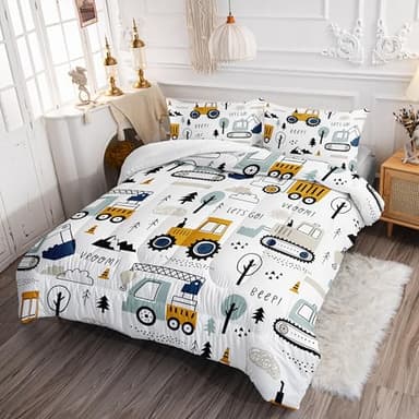 Smell Sunshine Cartoon Car Comforter Set Kids Construction Printed Bedding Set with 1 Comforter and 2 Pillowcases for Boys and Girls Bedroom All Season(Car Twin) - Image 3