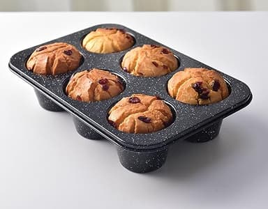 Monfish Jumbo muffin pan 6 Cup, deep muffin pan extra large cupcake tin black granite finish carbon steel baking pan 3.5dia x3 inch cup - Image 6