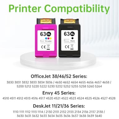 63XL Ink Cartridges Black and Color for HP Ink 63 Replacement for HP 63XL Ink Cartridge Combo Pack Works with Officejet 3830 5258 4650 5255 5200 Envy 4520 4512 Deskjet 2540 3630 Printer Ink Hp 63 XL - Image 3