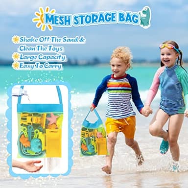 FHOZGECY Beach Toys, 31Pcs Sand Toys with 2 Construction Vehicle and 2 Collapsible Beach Bucket, Sand Castle Building Kit, Sand Molds, Shovel Set, Mesh Bag, Summer Toys for Kids Ages 4-8 - Image 5