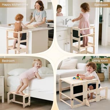 Toddler Kitchen Step Stool, 4-in-1 Foldable Standing Tower with Blackboard, Toddler Step Stool for Bathroom Sink, Kitchen Counter, Ages 18 Months to 4 Years - Image 4