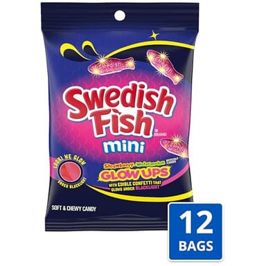 SWEDISH FISH Mini Glow Ups Strawberry-Watermelon Soft & Chewy Candy, Bulk Candy, 12-6.7 oz Bags - Image 2