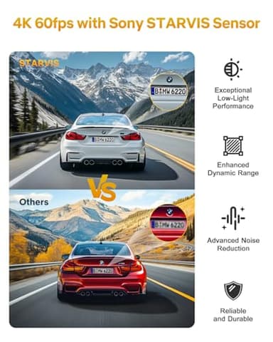 GKU Dash Cam Front and Rear, 4K 60fps＋2.5k Dashcam,STARVIS Sensor, HDR, 5G WiFi GPS, 24H Parking Mode, Night Vision, 170°Wide Angle, Dash Camera for Cars with 1.47 Display, 64G SDcard (Midnight) - Image 2