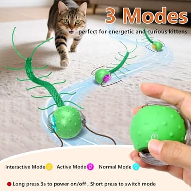 Giociv Interactive Cat Toys for Bored Cats, with Chirping, Centipede Motion Wake-up Super Motor Cat Ball on Rug - Image 4