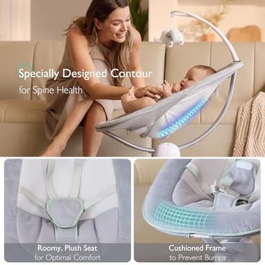 Momcozy CocoSway 3D-Motion Baby Swing for Infants to Toddlers, 6 Motion Modes & 4 Speeds, 180° Rotating Seat, Remote Control, Reclining Seat with 5-Point Harness, 8 Preset Lullabies, Grey - Image 4