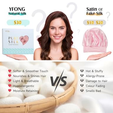YFONG 100% 22 Momme Mulberry Silk Bonnet for Sleeping Women, Larger Double Layer Silk Hair Wrap for Curly Short Long Hair, Non-Slip Sleep Cap Turban with Elastic Tie Band for Hair Care, Pink - Image 4