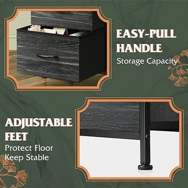 WLIVE Nightstand with 3 Drawers, Fabric Dresser, Organizer Unit, Storage Dresser for Bedroom, Hallway, Entryway, Closets, Steel Frame, Wood Top, Easy Pull Handle, Charcoal Black Wood Grain Print - Image 6