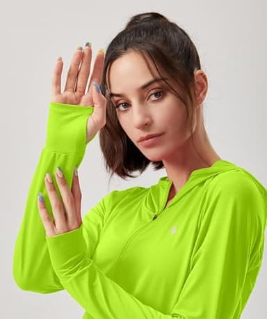 Soothfeel Women's UPF 50+ Sun Protection Hoodie Jacket Lightweight Long Sleeve Sun Shirt for Women with Pocket Hiking Outdoor(Fluorescent Green, Small) - Image 5