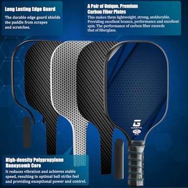GARYE Pickleball Paddles Set of 2, USAPA Approved Carbon Fiber Pickleball Set, Lightweight Pickle Ball Rackets 2 Pack with 6 Balls, 1 Bag, Pair of Grip Tapes, Pickle Ball Paddle for Men and Women - Image 3