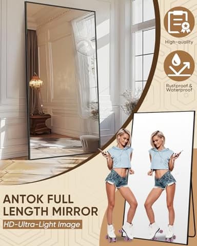 Antok Full Length Mirror, 81"x41" Floor Mirror, Floor Standing Freestanding Full Body Mirror with Stand for Bedroom, Hanging Mounted for Living Room Cloakroom, Black - Image 4