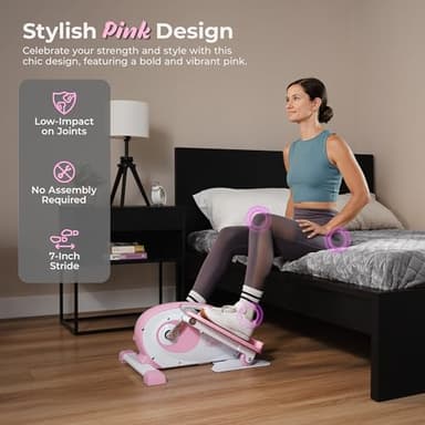 Sunny Health & Fitness Smart Pink Under-Desk Elliptical Trainer, Mini Pedal Exerciser for Home/Office Workout, Portable Machine for Seniors Training, Exclusive Bluetooth Link to SunnyFit App - P2420 - Image 2