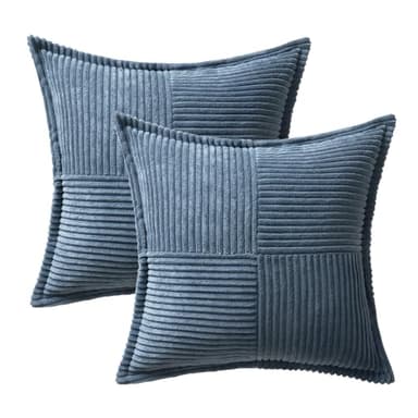 MIULEE Decorative Throw Pillow Covers for Couch Bed Livingroom 18x18 Inch Set of 2 Blue Boho Accent Throw Pllows Broadside Striped Patchwork Soft Corduroy Summer Coastal Pillowcases - Image 6