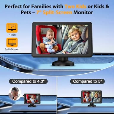 Baby Car Camera for 2 Kids - 7-Inch Split-Screen Monitor, Dual HD 1080P Cameras, Night Vision, 360° Rotatable, Easy Install Backseat Camera for Safety & Convenience - Perfect for Twins or Siblings - Image 4
