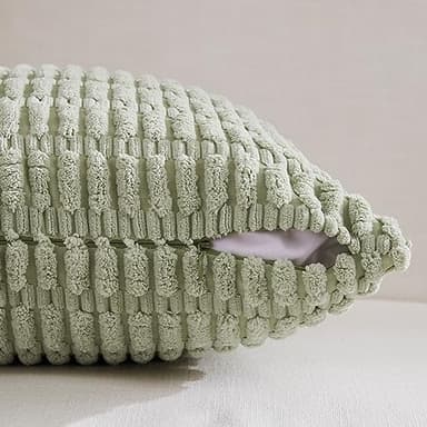 Fancy Homi 4 Packs Sage Green Decorative Throw Pillow Covers 12x20 Inch for Living Room Couch Bed Sofa, Rustic Farmhouse Boho Home Decor Soft Plush Striped Corduroy Square Cushion Case 30x50 cm - Image 3
