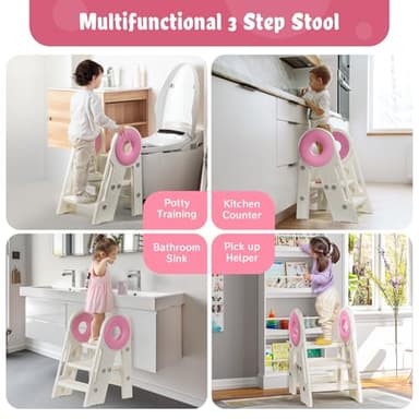 Foldable Toddler Step Stool, 2-3 Step Kids Bathroom Stool for Sink and Toilet, Non-Slip Potty Training Helper for Ages 18 Months to 3 Years (Pink) - Image 6