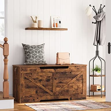 HOOBRO Storage Bench, 39.4” Retro Wooden Storage Chest with U-Shaped Cut-Out Pull, Safety Hinge, Supports 220 lb and Easy Assembly for Toy Box Organizer (Rustic Brown) BF771CW01 - Image 5