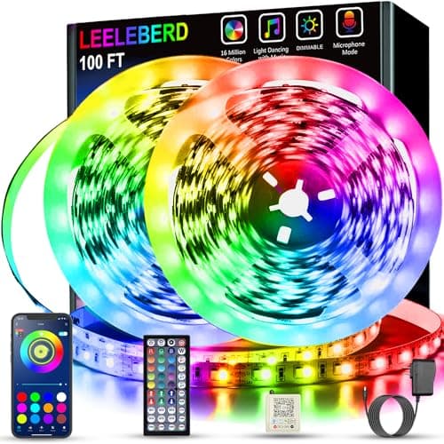 Leeleberd Led Lights for Bedroom 100 ft (2 Rolls of 50ft) Music Sync Color Changing RGB Led Strip Lights with Remote App Control Bluetooth Led Strip, Lights for Room Home Kitchen Party Decor - Image 1