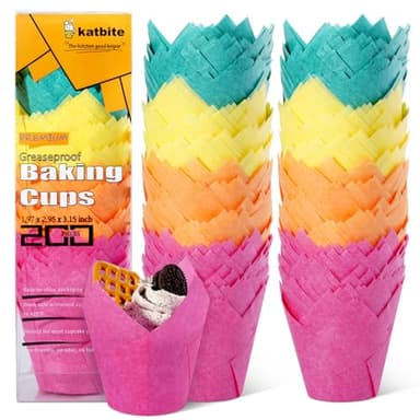 Katbite Tulip Cupcake Liners 200PCS, Muffin Liners Baking Cups, Cupcake Wrapper for Party, Wedding, Birthday - Image 1