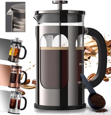 BAYKA French Press Coffee Maker, Large 304 Stainless Steel Coffee Press, Cold Brew Heat Resistant Thickened Borosilicate Coffee Pot for Camping Travel Gifts, 34 Ounce, Dark Pewter - Image 1