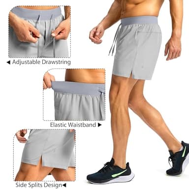 Soothfeel Men's Running Shorts with Zipper Pockets 5 Inch Lightweight Quick Dry Gym Athletic Workout Shorts for Men (Light Grey, L) - Image 5