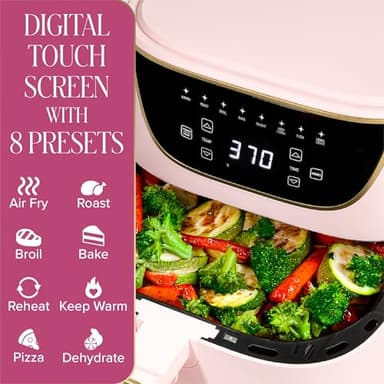 Paris Hilton Air Fryer, Large 6-Quart Capacity, Nonstick Made without PFAS, Touchscreen Display, 8-in-1 (Air Fry, Roast, Broil, Bake, Reheat, Keep Warm, Pizza, Dehydrate), Dishwasher Safe, Pink - Image 4