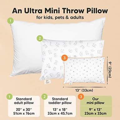 Mini Toddler Pillow with Pillowcase - 9x13 My Little Dreamy Travel Kids Pillow for Sleeping, Toddler Bed, Small, Tiny, Organic Cotton Pillowcase, Soft & Breathable, Kids 2-4 Years Old (Acorn) - Image 2