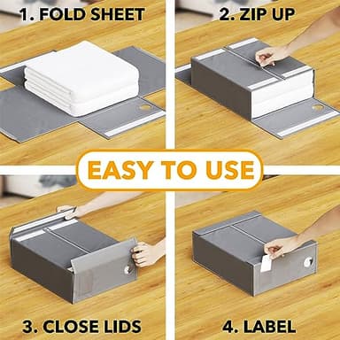 SpaceAid 4 Pack Bed Sheet Organizers and Storage, Foldable Organizer for Linen Closet, Sheets Set Folder Keeper with Window XL (Queen & King Size) Organizing Bedding Container, Gray 91ZDSN-SL01-G4 - Image 3