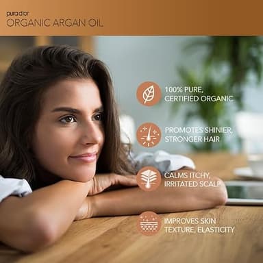 PURA D'OR 4 Oz ORGANIC Moroccan Argan Oil - USDA Certified 100% Pure & Cold Pressed Virgin Premium Grade Natural Moisturizer Treatment For Dry, Damaged Skin, Hair, Face, Body & Scalp - Men & Women - Image 2