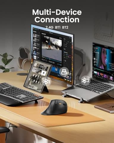 ProtoArc Ergonomic Mouse, EM11 NL Bluetooth Rechargeable Wireless Vertical Mouse, 3 Multi-Device Connectivity for Computer/PC/Laptop, 2.4GHz Optical Mice for Windows, Mac OS, Black - Image 2