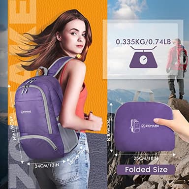 ZOMAKE Lightweight Packable Backpack 30L - Foldable Hiking Backpacks Water Resistant Compact Folding Daypack for Travel(Purple) - Image 2