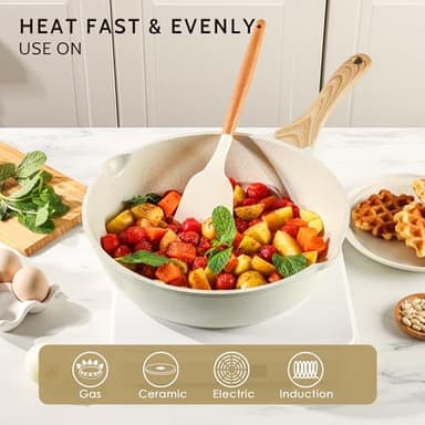 SENSARTE Nonstick Ceramic Saute Pan 12-Inch, 5QT Non-toxic Deep Frying Pan Skillet with Lid, Healthy No Teflon Cookware, Stay Cool Handle, Induction Compatible, PFAS Free - Image 4