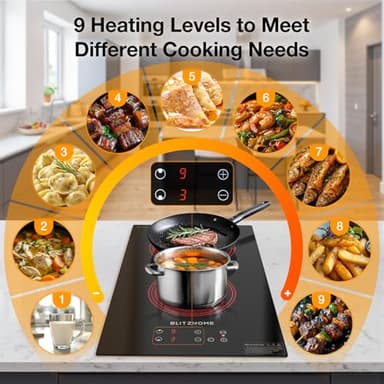 BLITZHOME Electric Stove Top 2 Burner, 12inch Electric Cooktop, Built-in Ceramic Cooktop with 9 Power Levels/Timer/Child Safety Lock/Touch Control/Overheat Protection, 220-240V, Hard Wire, No Plug - Image 3