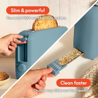 bella 2 Slice Slim Toaster, Fits-anywhere™ Kitchenware, 6 Setting Shade Control with Reheat & Cancel Buttons, Fits sourdough, 10” Long Slot, Anti Jam & Auto Shutoff, 900 Watt, Surf - Image 4