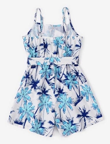 PATPAT Girls Rompers Size 9-10, Palm Print, Cute Jumpsuits For Girls, Backless Wide Leg Sleeveless Hawaiian Rompers With Pockets, Spaghetti Strap Jumpsuits With Belt, Kids Cute Clothes - Image 2