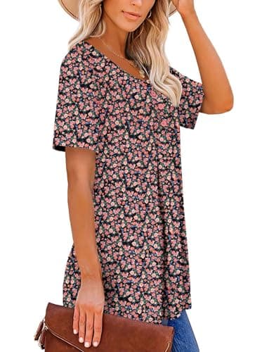 ROSELINLIN Womens Summer Tops Dressy Casual Short Sleeve Tunic Tops Loose Fit Henley Shirts Flesh Rose S - Image 3