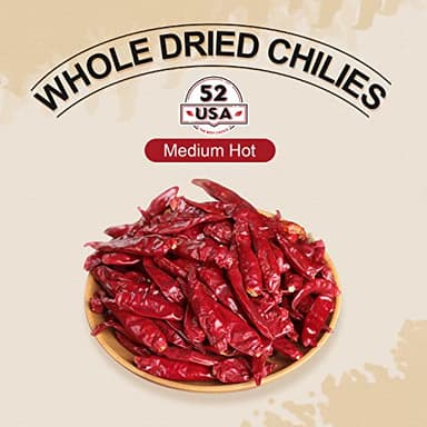 52USA Whole Dried Chilli Peppers, Medium Spicy Dried Chilies 4 Oz, Natural and Premium Red Chili Pepper, Szechuan Red Peppers, Whole Dry Chili Pepper, Medium Hot - Image 2