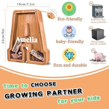 JOOMLAFLY Wooden Letter Piggy Bank for Kids Larger Letter Piggy Bank for Boys and Girls Personalized Piggy Bank Initial Coin Bank Wood Kids Money Bank for Birthday and Festival - Image 3