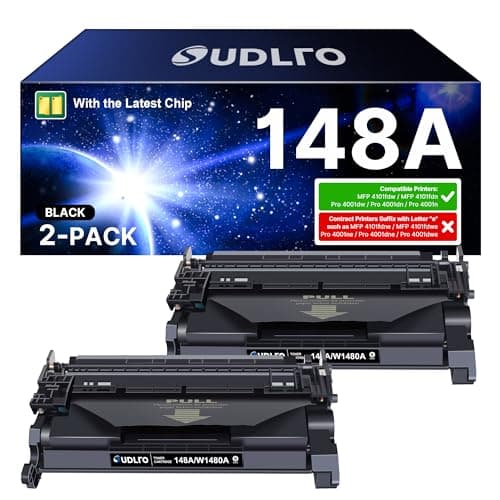 148A Toner Cartridge (with Chip) - Compatible Replacement for HP 148A Toner Cartridge, W1480A 148X W1480X to Use with Pro MFP 4101fdn 4101fdw 4001dn 4001n Printer (Black, 2-Pack) - Image 1