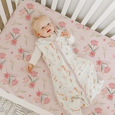 BROLEX Baby Fitted Crib Sheets: Kid Crib Sheets - Set of 2 for Toddler Standard Size Crib Mattress for Boys and Girls - Jersey Knit Crib Bed Sheets Pink Blossom - Image 7