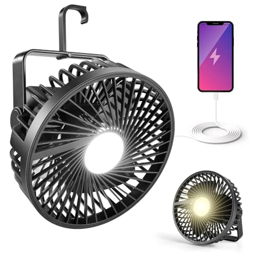 Odoland Camping Fan with LED Lantern, Rechargeable Battery Operated Fan with Hang Hook, Portable Camp Tent Fan, USB Table Fan with Light for Outages Hurricane Emergency - Image 1
