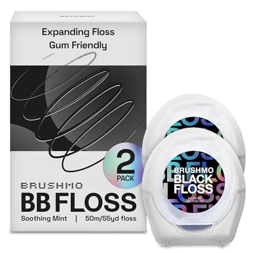 Brushmo Black Floss (BBFloss) - Expanding Floss, Gum-Friendly Soothing Mint Dental Floss, Natural Vegan Wax to Remove Plaque from Teeth, Dentist Designed PTFE & PFAS Free Oral Care, 2 Spools, 110 yd - Image 1