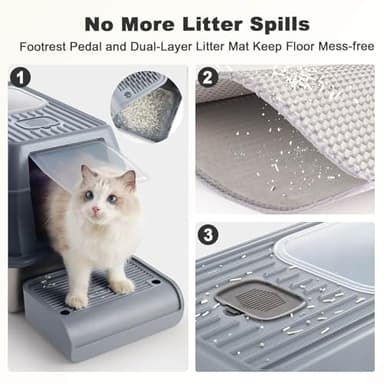 Stainless Steel Metal Cat Litter Box Large Enclosed with Lid, Dog Proof Jumbo Hooded High Sides for Big Cats, Indoor Multi Cat Use - Deep Design & No Smell - Image 3