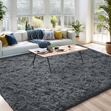 DweIke Fluffy Dark Grey 3x5 Area Rugs for Bedroom Living Room, Soft Plush Shaggy Deep Gray Girls Boys Kids Rug, Non-Slip and Machine Washable Carpet for Dorm Nursery Classroom Decor - Image 3