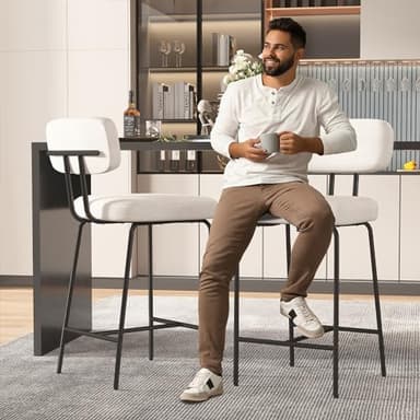 GXJ Counter Height Bar Stools Set of 4, 26" Fabric Kitchen Bar Stools with Back, Counter Barstools with Metal Legs, Bar Chairs for Kitchen Island, White - Image 6