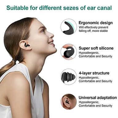 Swimming Ear Plugs for Adults,3 Pairs Waterproof Reusable Silicone Swim Earplugs for Swimming Surfing Snorkeling Showering and Water Pool,Beach,Ocean (Adults & Teens 14+) - Image 2