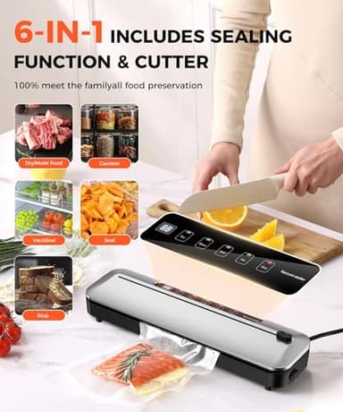 Vacuum Sealer machine,75 Kpa Precision Suction Power 6-in-1 Food Sealer with Digital Timer, Dry & Moist Food Modes, Compact Design with 10 Vacuum Bags & Built-in Cutter - Image 2